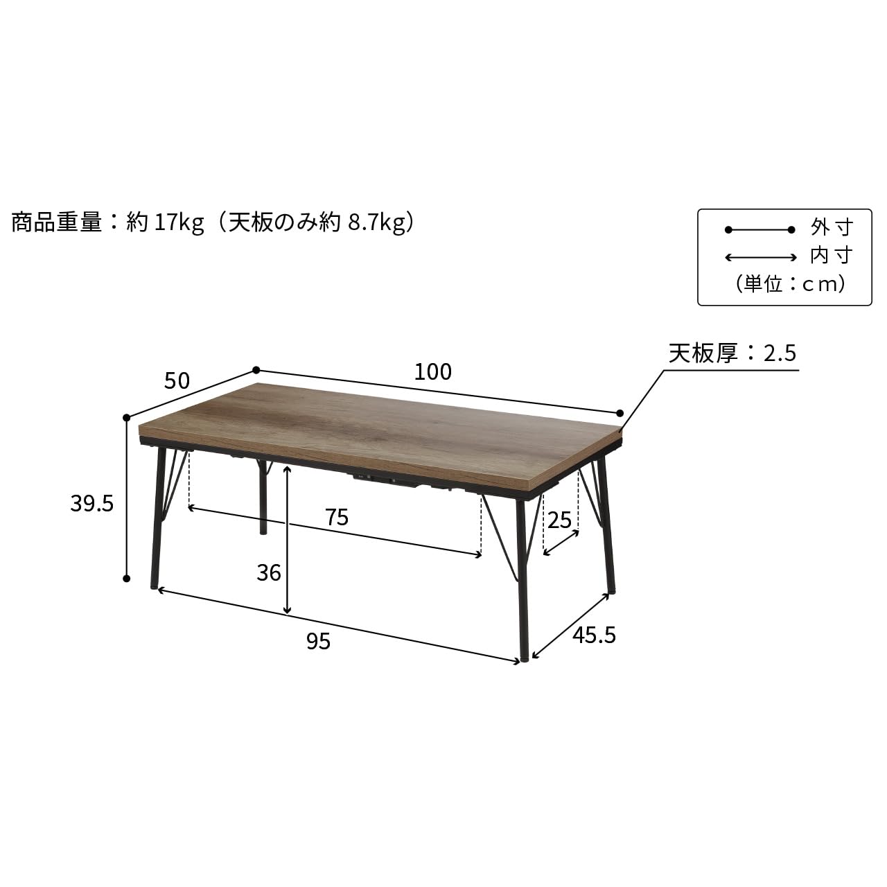 Amazon | 古材風アイアンこたつテーブル ブルック 100x50cm